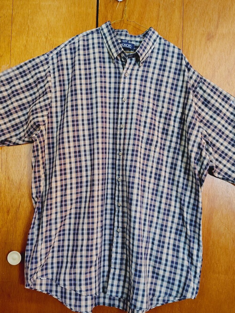 Honors Men's XXL Tall Shirt Blue Plaid Short Sleeve Button Front